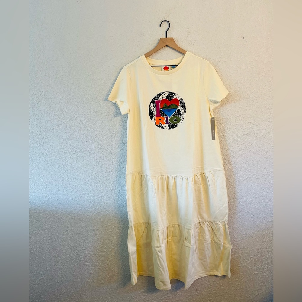 Anthro x Farm Rio Short Sleeve Tiered T-Shirt Midi Dress NWOT